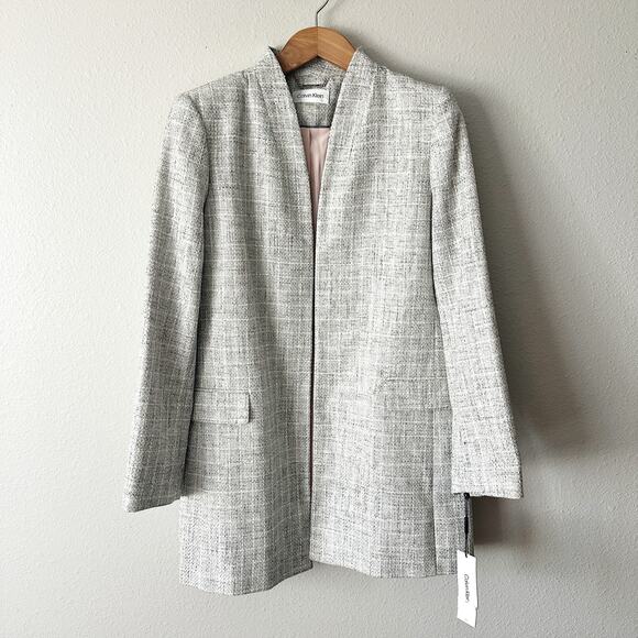 Calvin Klein Checker-Print Collarless Longline Mid Length Blazer Women’s Size 16 - Picture 3 of 15